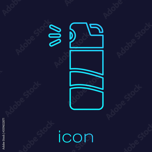 Turquoise line Pepper spray icon isolated on blue background. OC gas. Capsicum self defense aerosol. Vector.