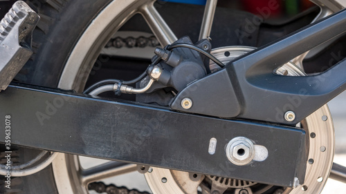detail of the rear brake of the motorcycle