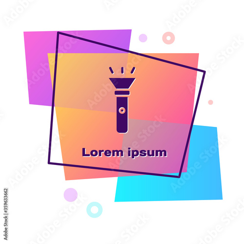 Purple Flashlight icon isolated on white background. Color rectangle button. Vector.