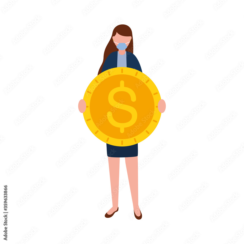 Woman avatar with mask and coin vector design Woman avatar with mask and coin vector design