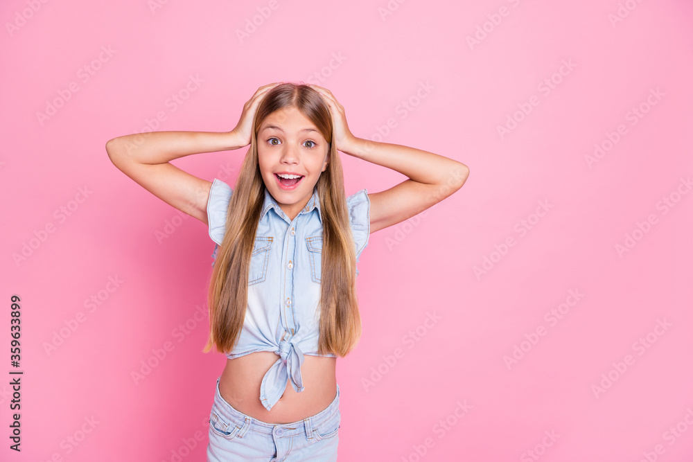 Portrait of her she nice attractive lovely pretty charming cheerful cheery amazed glad girl good great news discount bargain news reaction isolated over pink pastel color background Portrait of her she nice attractive lovely pretty charming cheerful cheery amazed glad girl good great news discount bargain news reaction isolated over pink pastel color background