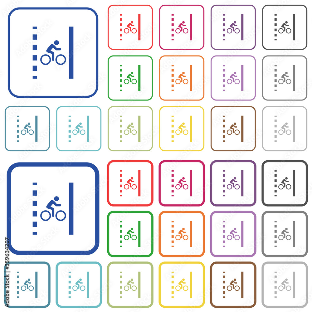 Fototapeta premium Bicycle lane outlined flat color icons
