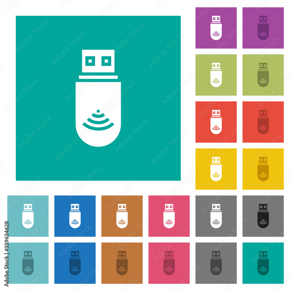 USB wifi dongle square flat multi colored icons USB wifi dongle square flat multi colored icons