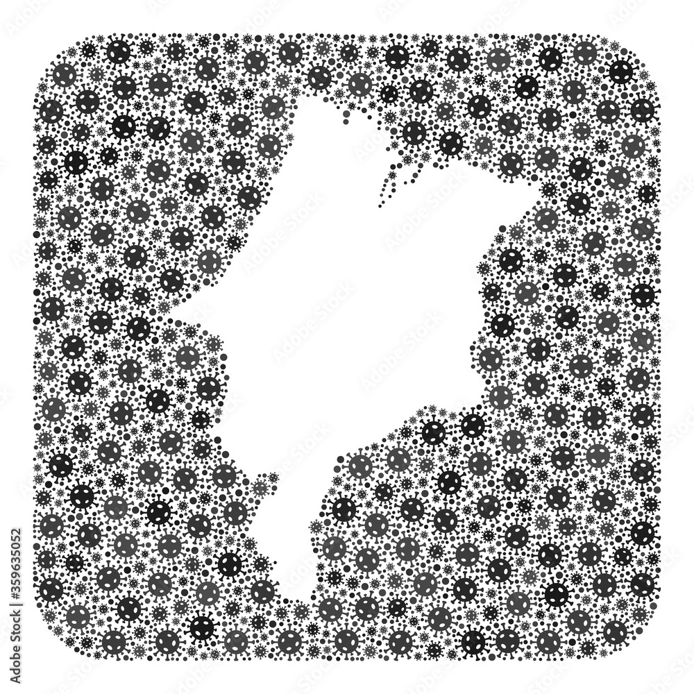 Covid-2019 virus map of Maranhao State mosaic created with rounded square and subtracted space. Vector map of Maranhao State mosaic of covid-2019 items in variable sizes and grey shades. Covid-2019 virus map of Maranhao State mosaic created with rounded square and subtracted space. Vector map of Maranhao State mosaic of covid-2019 items in variable sizes and grey shades.