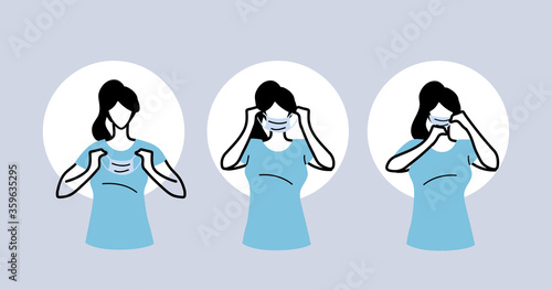how to wear a mask correct, women presenting the correct method of wearing a medical mask