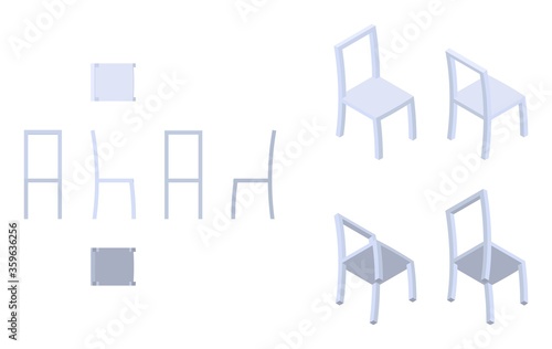 isometric and flat steel chair from differnet directions photo