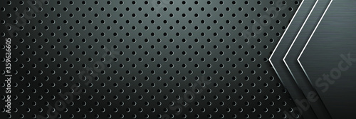 Black metal banner with different textures. Black perforated metal and brushed steel. EPS10