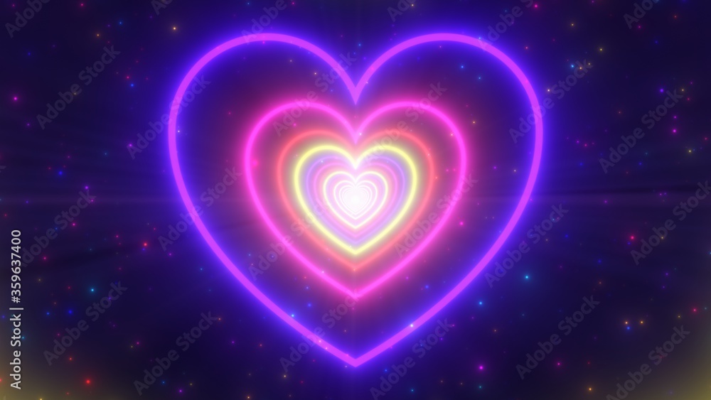 Neon Lights Love Heart Tunnel and Romantic Abstract Glow Particles - Abstract Background Texture Neon Lights Love Heart Tunnel and Romantic Abstract Glow Particles - Abstract Background Texture