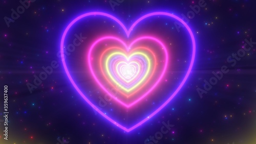 Neon Lights Love Heart Tunnel and Romantic Abstract Glow Particles - Abstract Background Texture