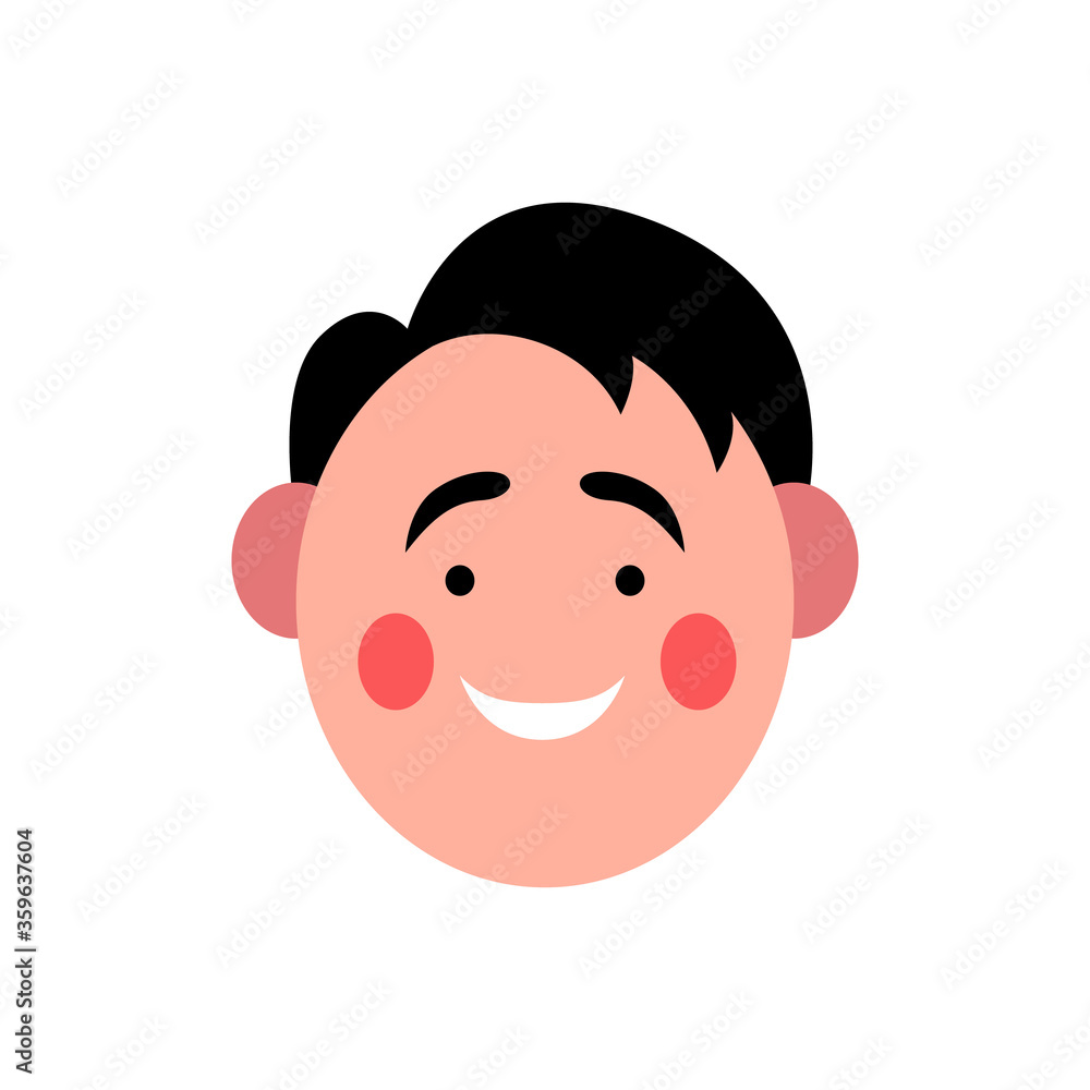 Vector illustration of young smiling man. Portrait of handsome cheerful chubby face. Avatar, profile, ID picture of a young person. Human head illustration with fancy hairstyle Vector illustration of young smiling man. Portrait of handsome cheerful chubby face. Avatar, profile, ID picture of a young person. Human head illustration with fancy hairstyle