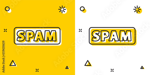 Black Spam icon isolated on yellow and white background. Random dynamic shapes. Vector.