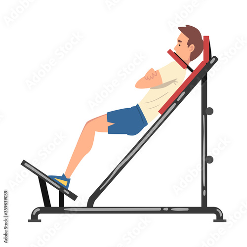 Man Training on Shoulder Press Machine Vector Illustration