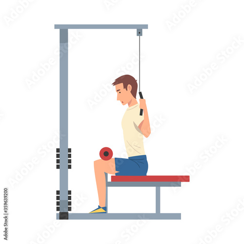 Man Training with Gym Machine Vector Illustration