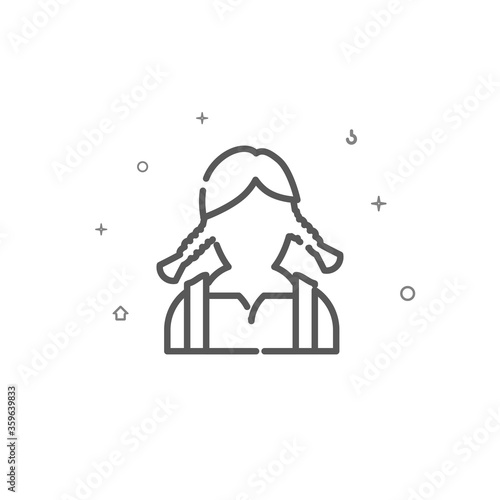 Painter girl simple vector line icon. Symbol, pictogram, sign. Light background. Editable stroke