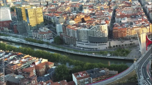 Aerial view of Bilbao, city of Basque Country, Spain. Drone Footage