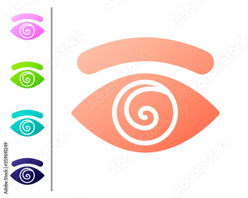 Coral Hypnosis icon isolated on white background. Human eye with spiral hypnotic iris. Set color icons. Vector.