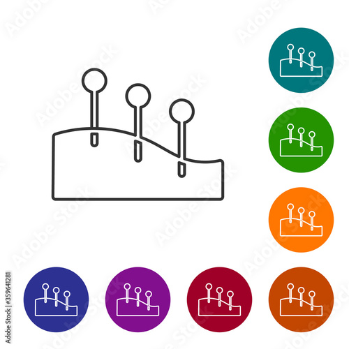 Black line Acupuncture therapy icon isolated on white background. Chinese medicine. Holistic pain management treatments. Set icons in color circle buttons. Vector.