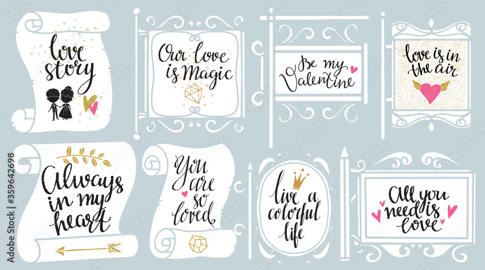 Valentines day stickers set, paper, frames