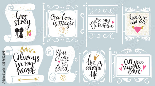 Valentines day stickers set, paper, frames