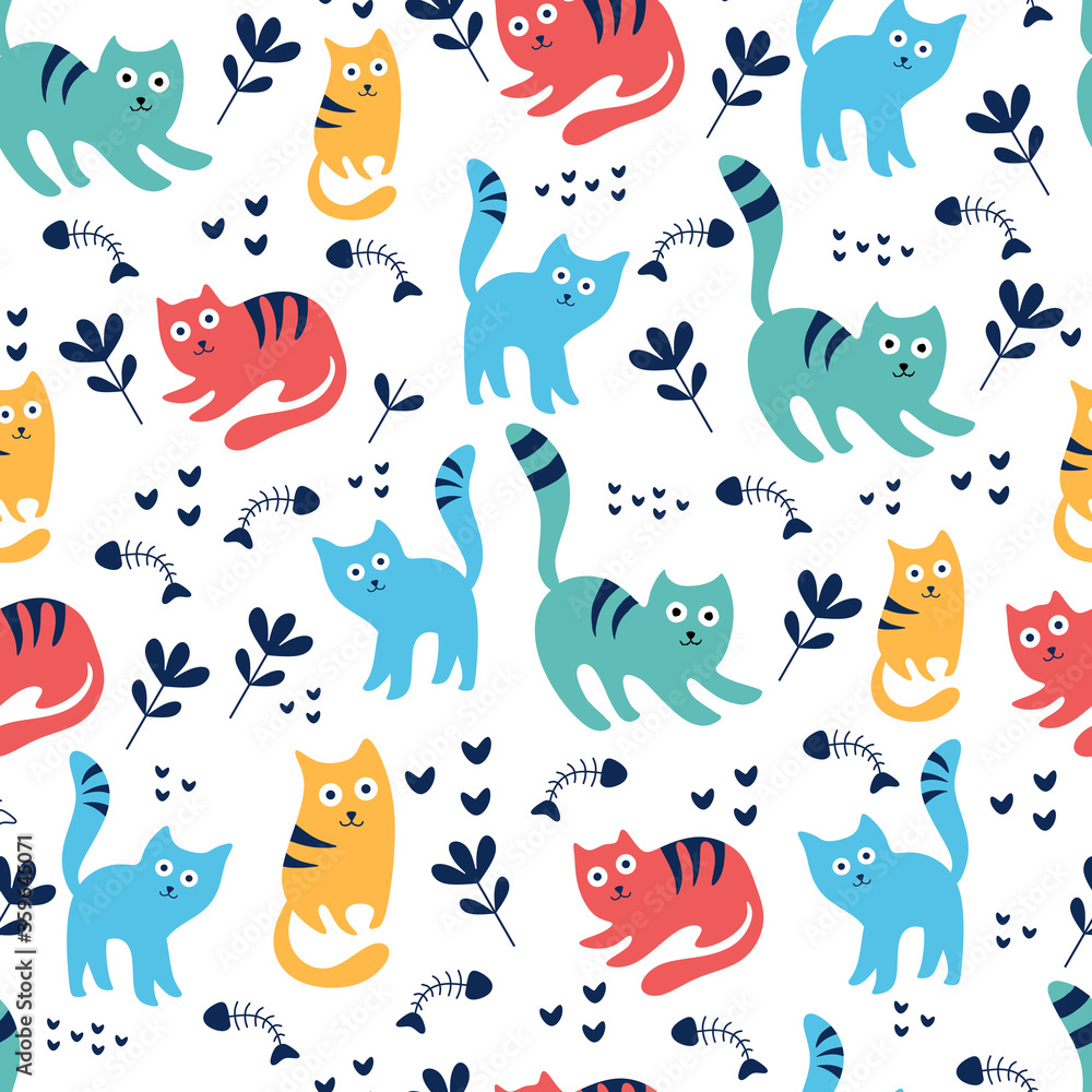 colorful cat simple seamless pattern illustration