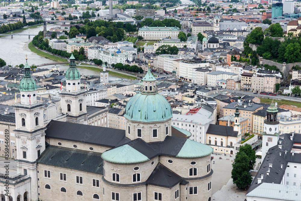 Rooftops buildings cityscape of Salzburg. City view of Salzburg. Salzburg architecture landscape. Austria