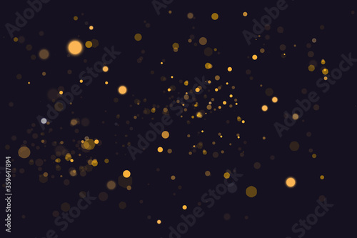 Dark abstract gold bokeh sparkle on black background