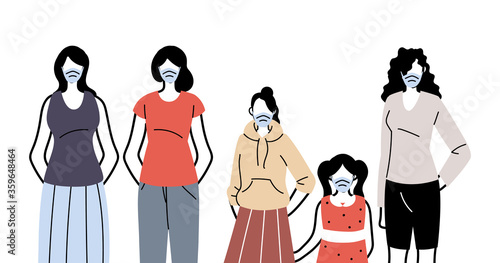 people in protective medical face masks, women wearing protection from coronavirus