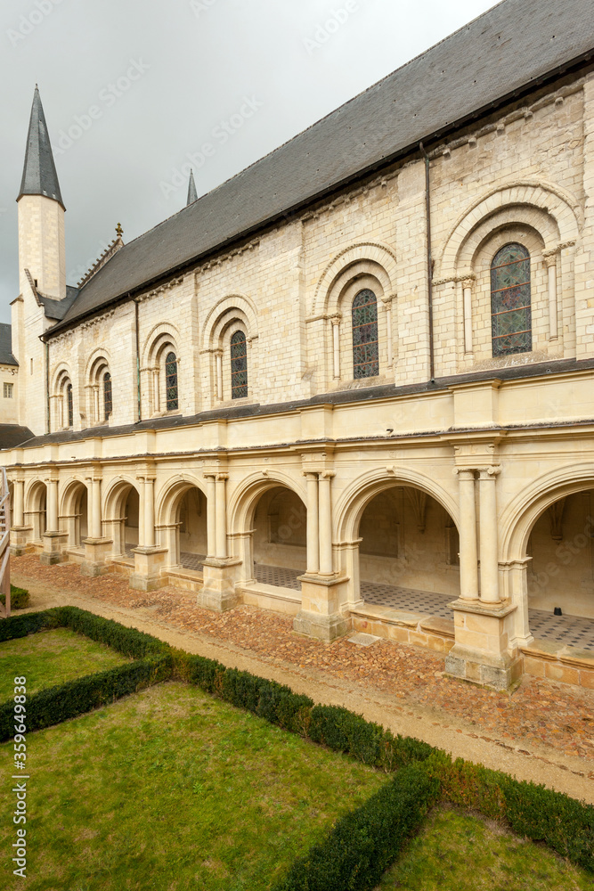 Cloister of Royal Abbey of Fontevraud, burial place of Henry II, Eleanor of Aquitaine, and King Richard the Lionheart near Chinon in Loire valley, France