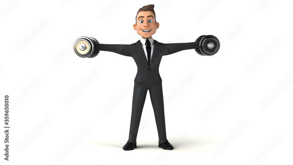 Fun 3D cartoon business man with weights Fun 3D cartoon business man with weights