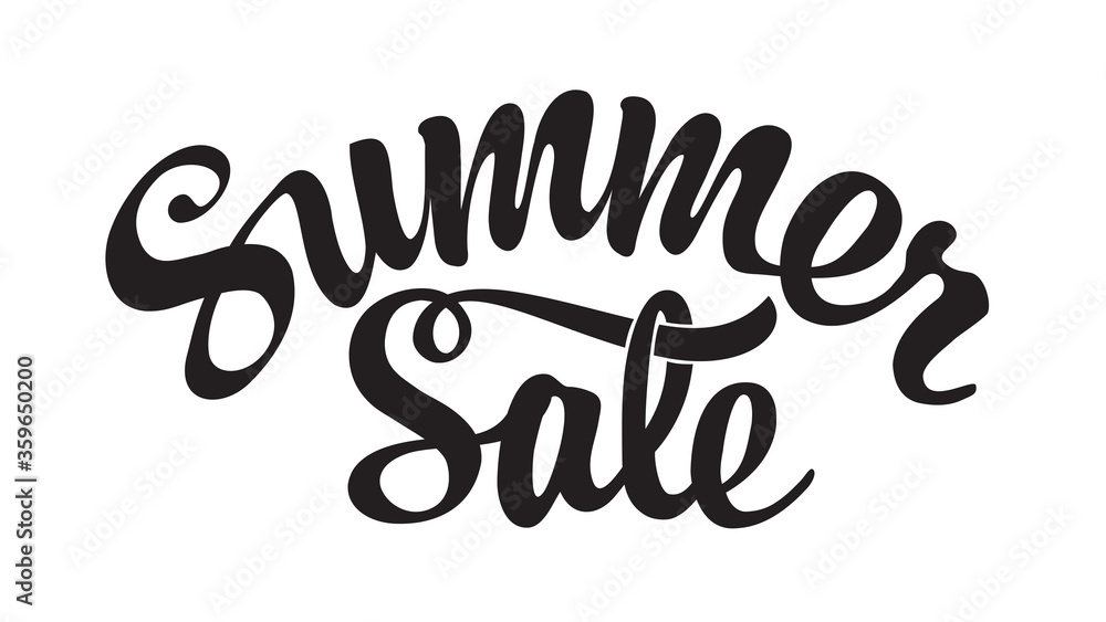 Summer sale handwritten lettering. Sale discount icon. Vector black calligraphic inscription on the white background. Suitable for logo, banner, label, badge, print, poster. Special offer prices