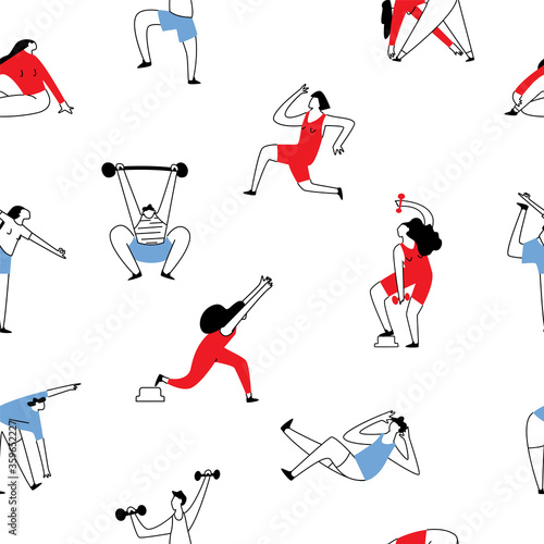 Seamless sport exercising people pattern. Training men and women