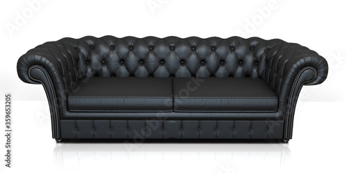 Black leather sofa isolated on white background. 3 d illustration.