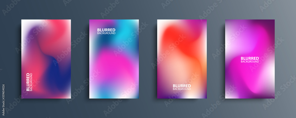 Blurred backgrounds set with modern abstract blurred light color gradient patterns. Smooth templates collection for brochures, posters, banners, flyers and cards. Vector illustration.