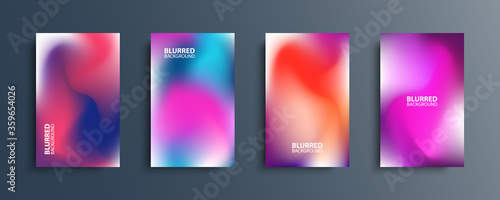 Blurred backgrounds set with modern abstract blurred light color gradient patterns. Smooth templates collection for brochures, posters, banners, flyers and cards. Vector illustration.