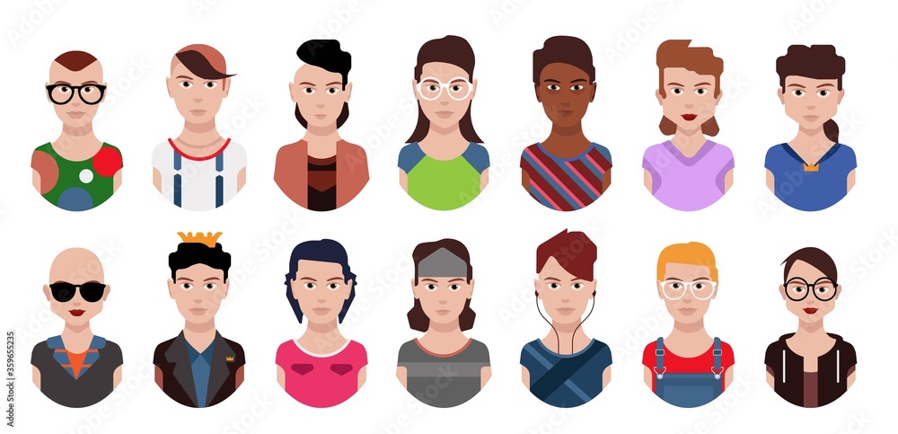 User avatars, avatars with faces and heads for social network ( Male and female faces ) User avatars, avatars with faces and heads for social network ( Male and female faces )