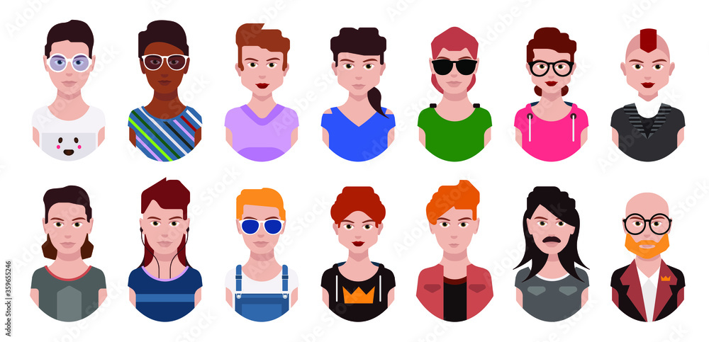 User avatars, avatars with faces and heads for social network ( Male and female faces ) User avatars, avatars with faces and heads for social network ( Male and female faces )