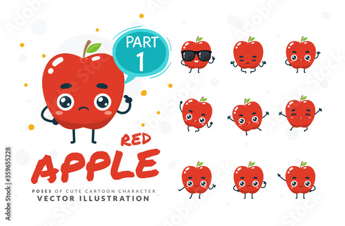 Vector set of cartoon images of Red Apple. Part 1