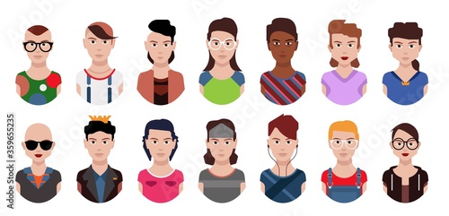 User avatars, avatars with faces and heads for social network ( Male and female faces )