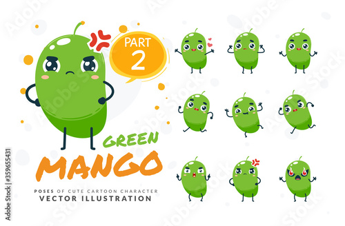 Vector set of cartoon images of Green Mango. Part 2