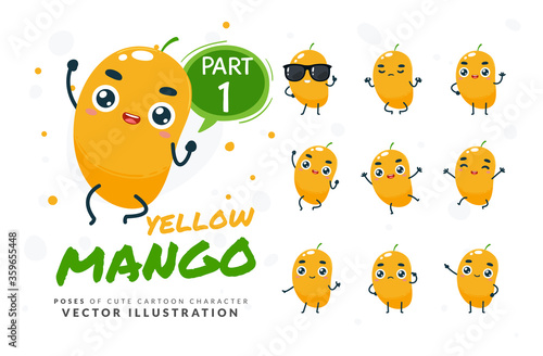 Vector set of cartoon images of Yellow Mango. Part 1