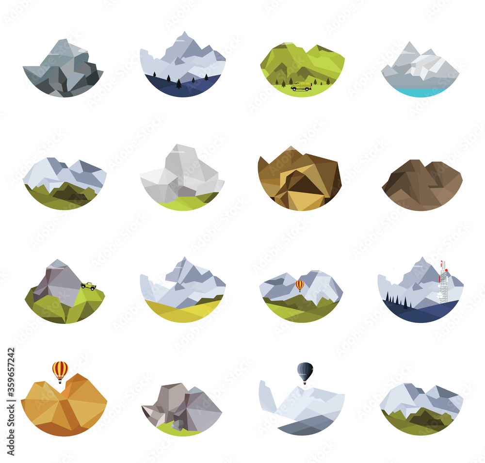 Mountain Vector icons isolated on dark background Mountain Vector icons isolated on dark background
