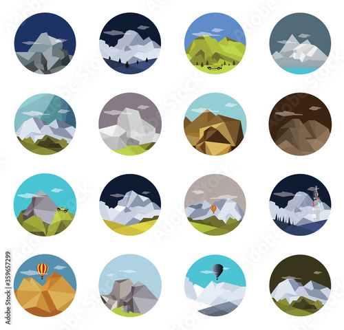 Mountain Vector icons isolated on dark background
