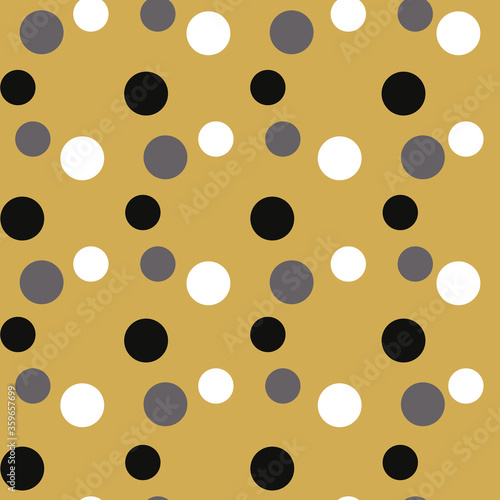 Gold, black and white polkadots repeat pattern print background