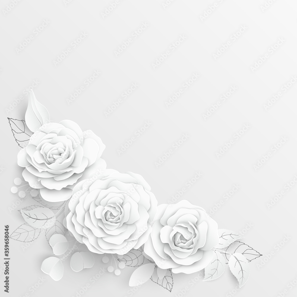 Paper flower. White roses cut from paper. Vector illustration. Paper flower. White roses cut from paper. Vector illustration.
