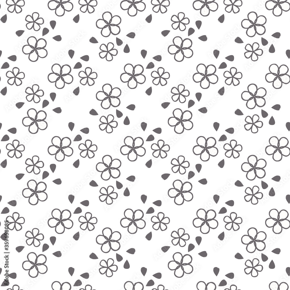 Vector Grey and white flowers repeat pattern print background