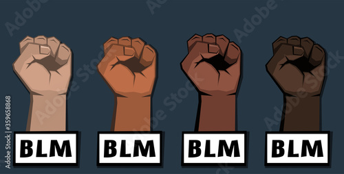 Four clenched fists with BLM sign under each.