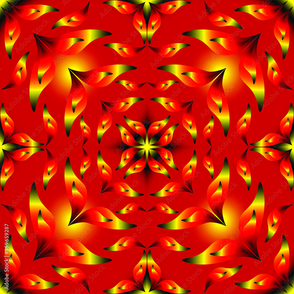 Red shades. Endless seamless floral pattern for fabric, tile, rug, bedspread, quilt, curtain, tablecloth, wrap, wallpaper.