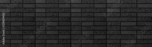 Panorama of Black stone brick texture and background  Wall dark brick wall texture background.