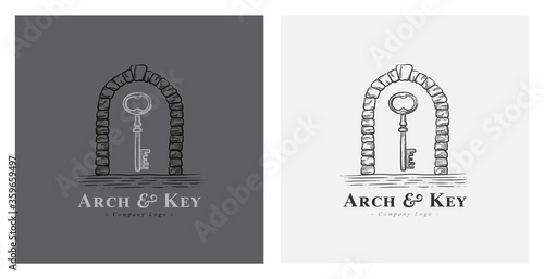Hand drawn arch and key illustration