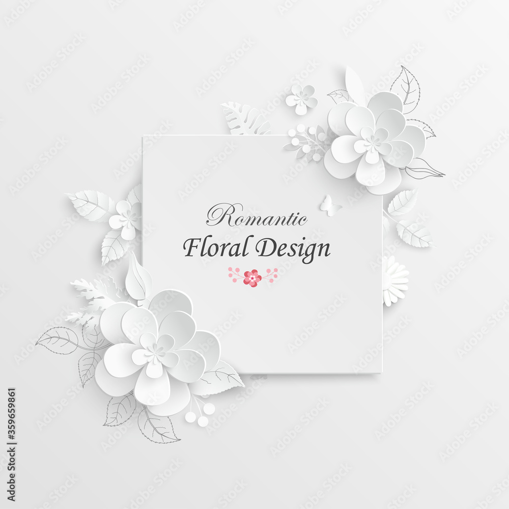 White rose. Square frame with abstract cut flowers. Vector illustration. White rose. Square frame with abstract cut flowers. Vector illustration.